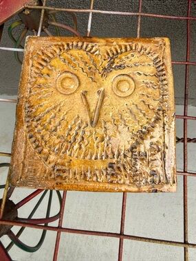Handmade Rustic Ceramic Owl Tile Wall Art – Textured Pottery Decor – Earth Tone